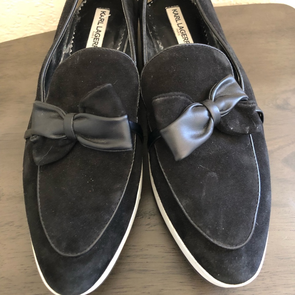 Karl Lagerfeld Suede Platform Tuxedo Flats